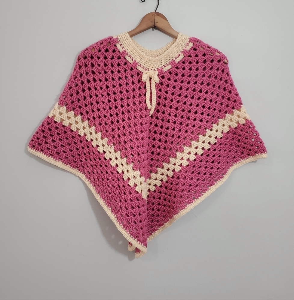 Handmade Pink/Cream Loose Knit Poncho